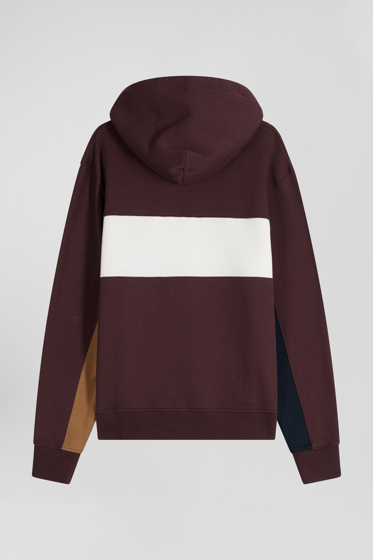 Relaxed burgundy colorblock cotton hoodie
