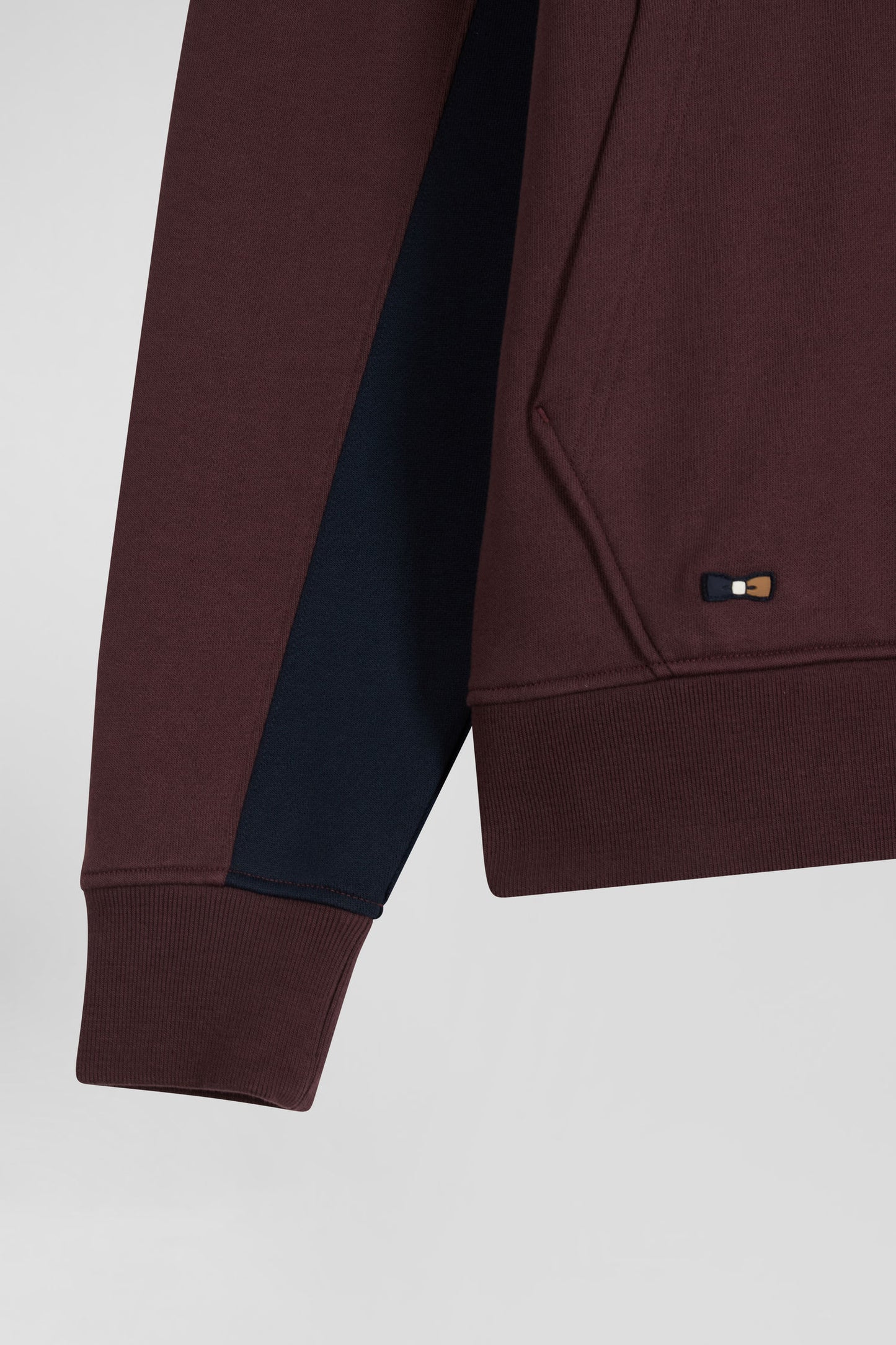 Relaxed burgundy colorblock cotton hoodie