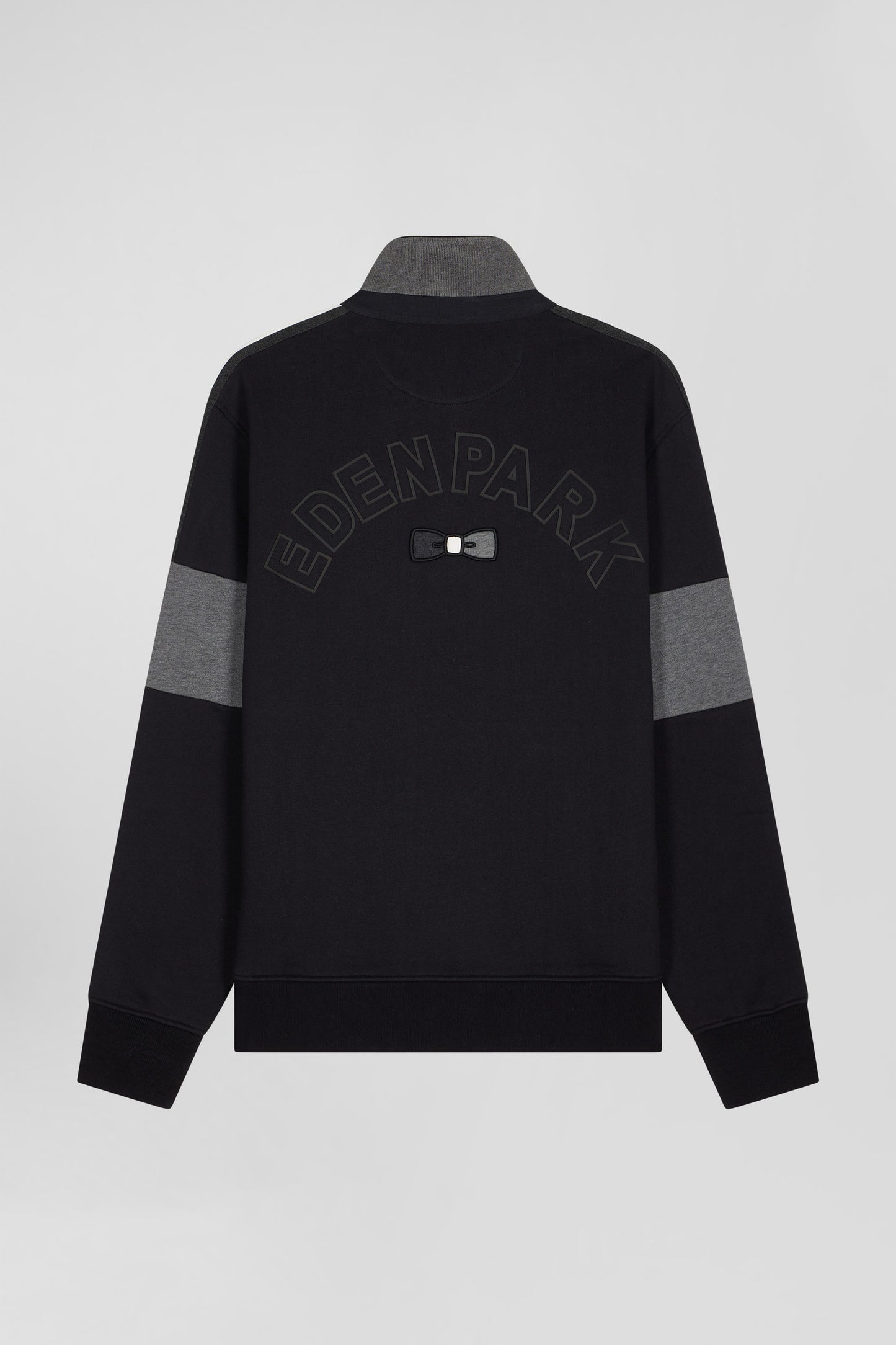Relaxed black cotton sweatshirt with rugby shirt collar
