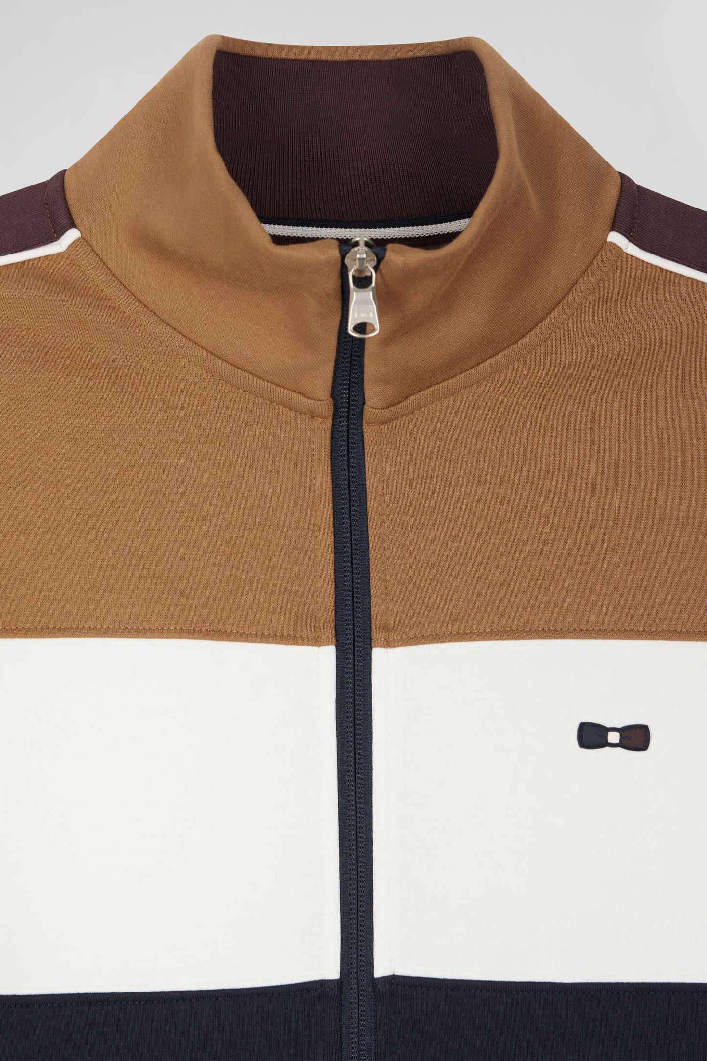 Colorblock zip-up sweatshirt in hazelnut cotton blend, regular fit