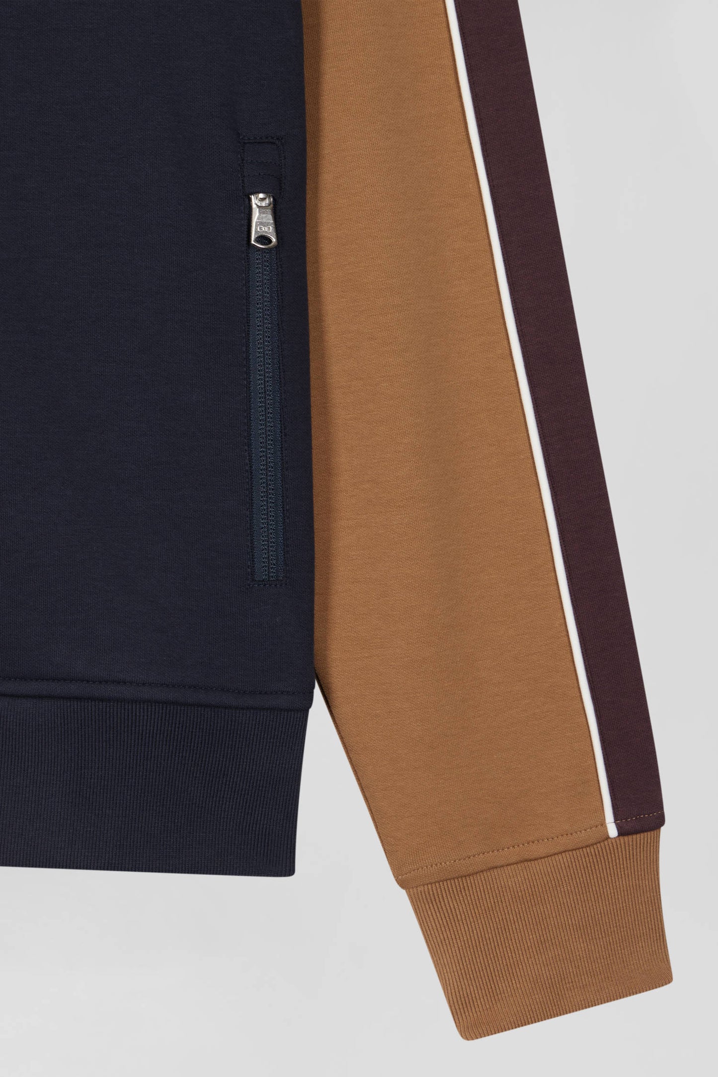 Colorblock zip-up sweatshirt in hazelnut cotton blend, regular fit