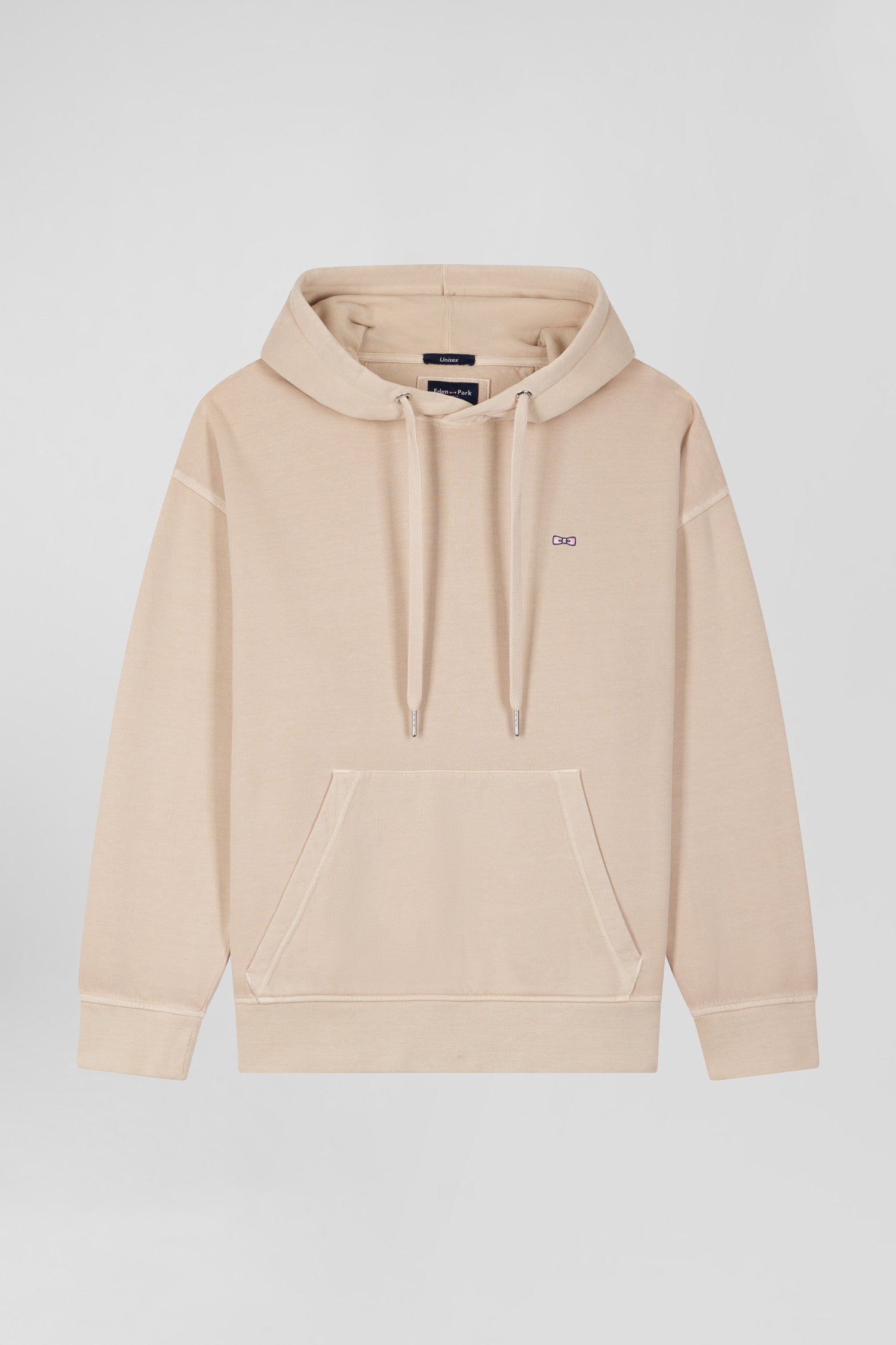 Oversize beige unisex dyed cotton fleece hoodie