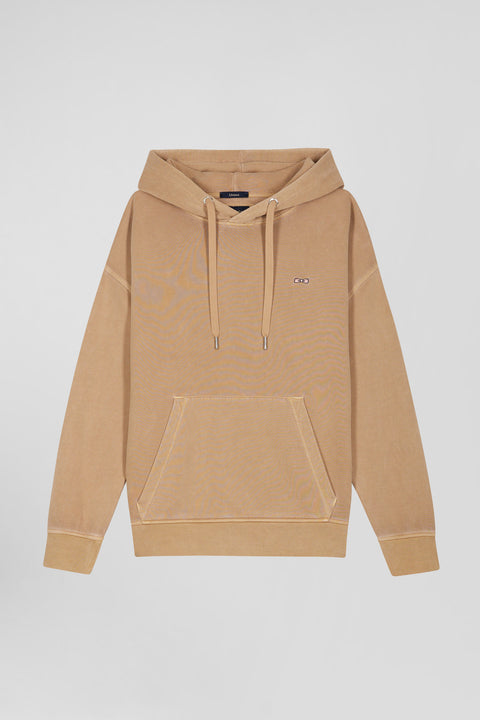 Oversize brown unisex dyed cotton fleece hoodie - Image 3