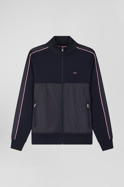 Regular navy blue zipped cotton blend sweatshirt - Image 2