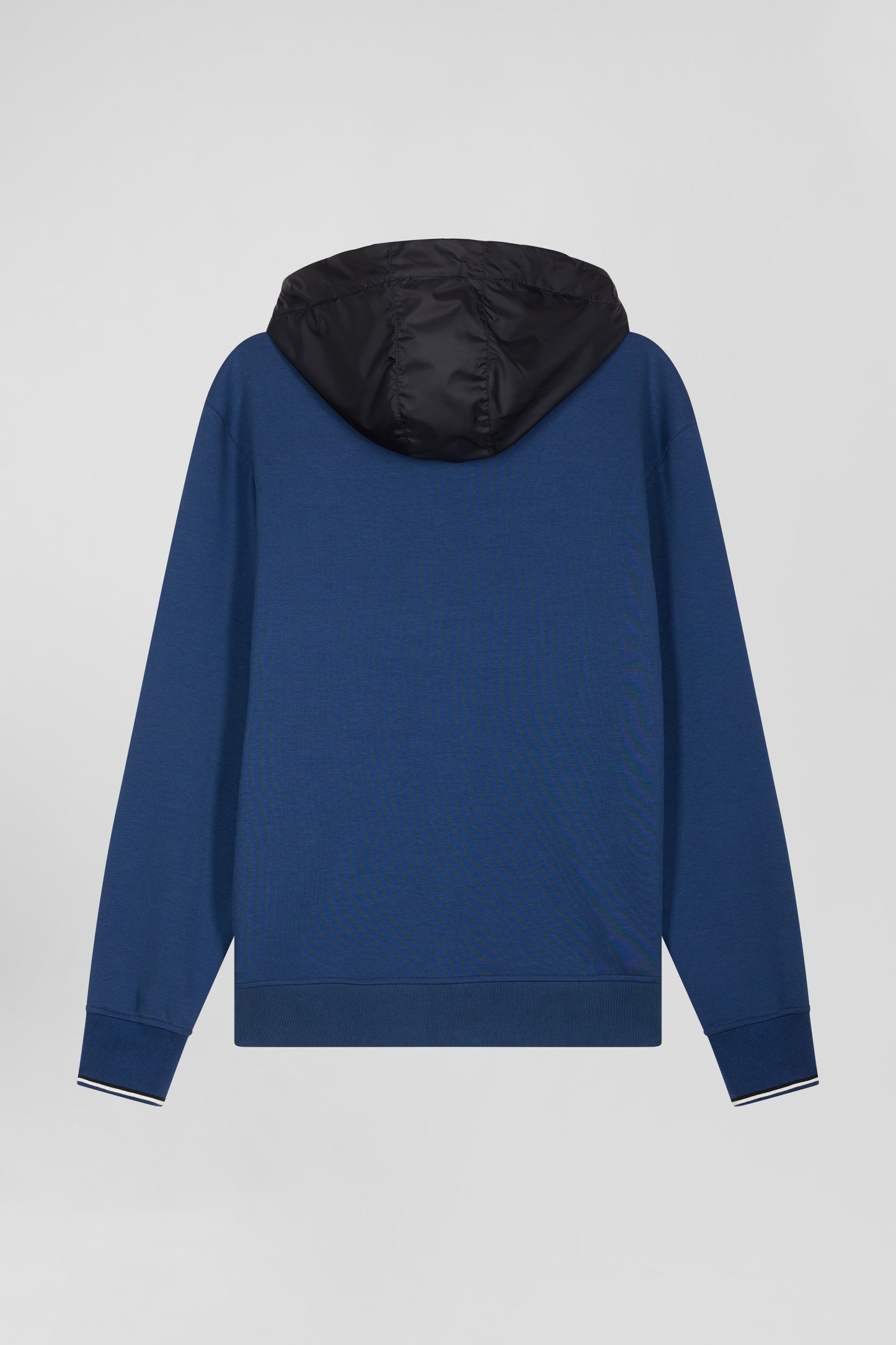 Regular dark blue cotton blend hoodie with padded front