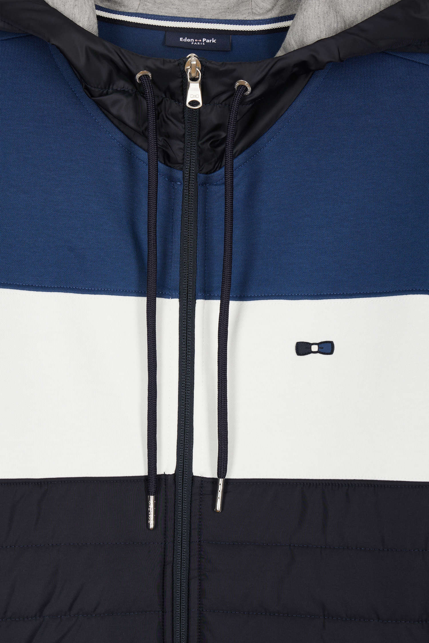 Regular dark blue cotton blend hoodie with padded front