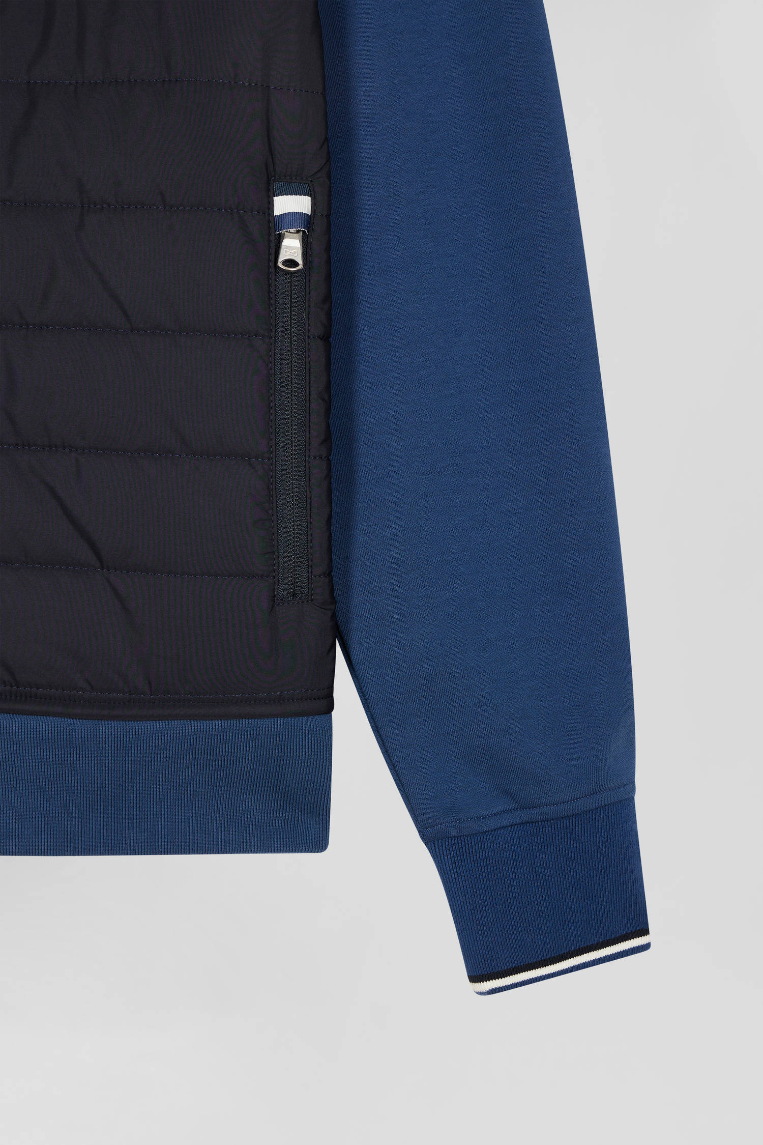 Regular dark blue cotton blend hoodie with padded front