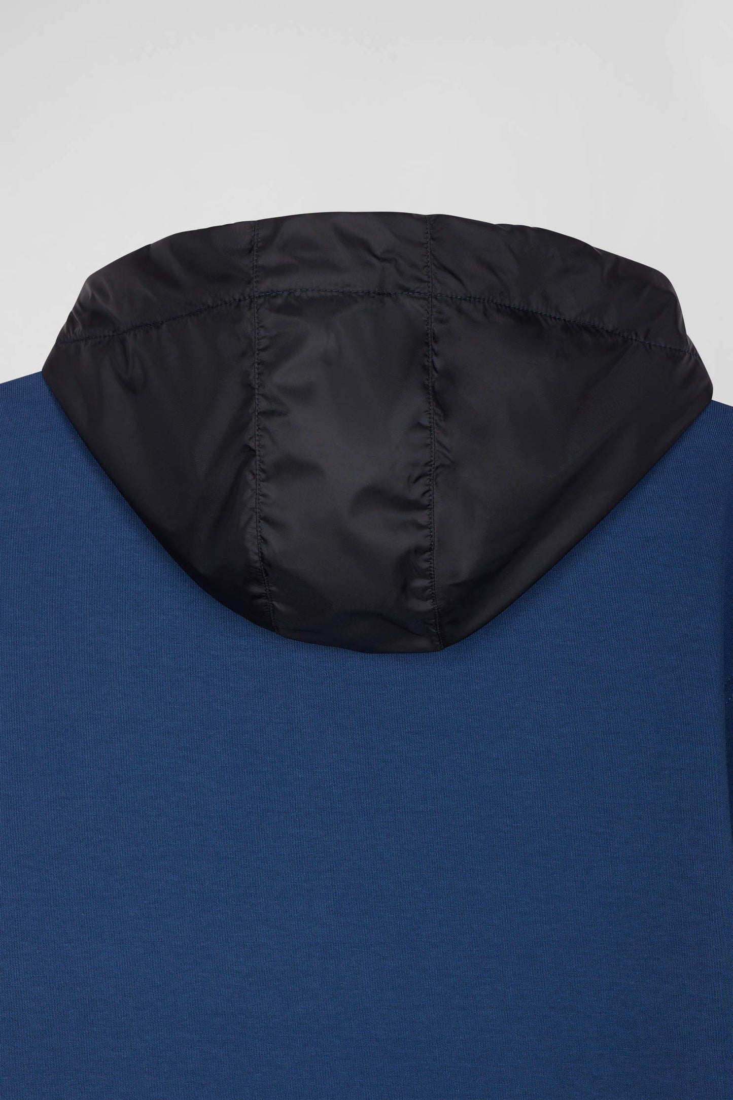 Regular dark blue cotton blend hoodie with padded front