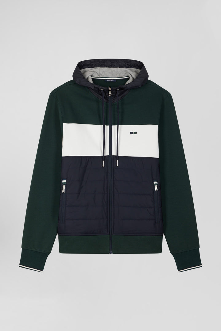 Regular green cotton blend hoodie with padded front