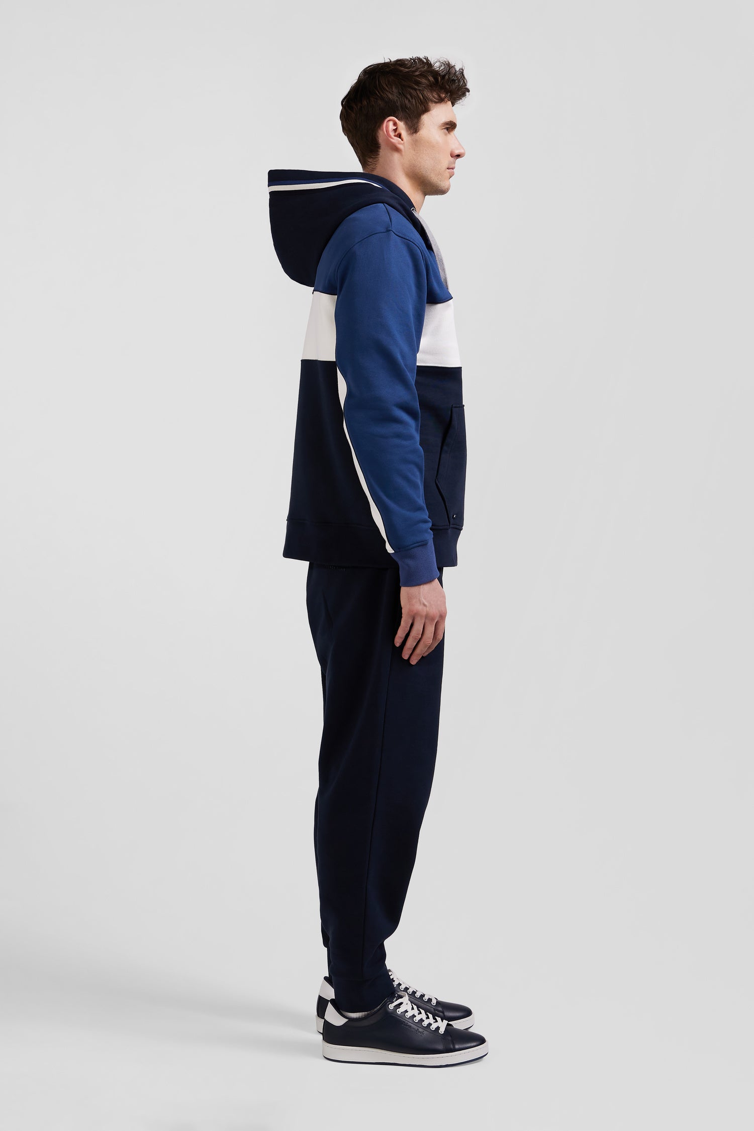 Relaxed dark blue tricolor cotton hoodie