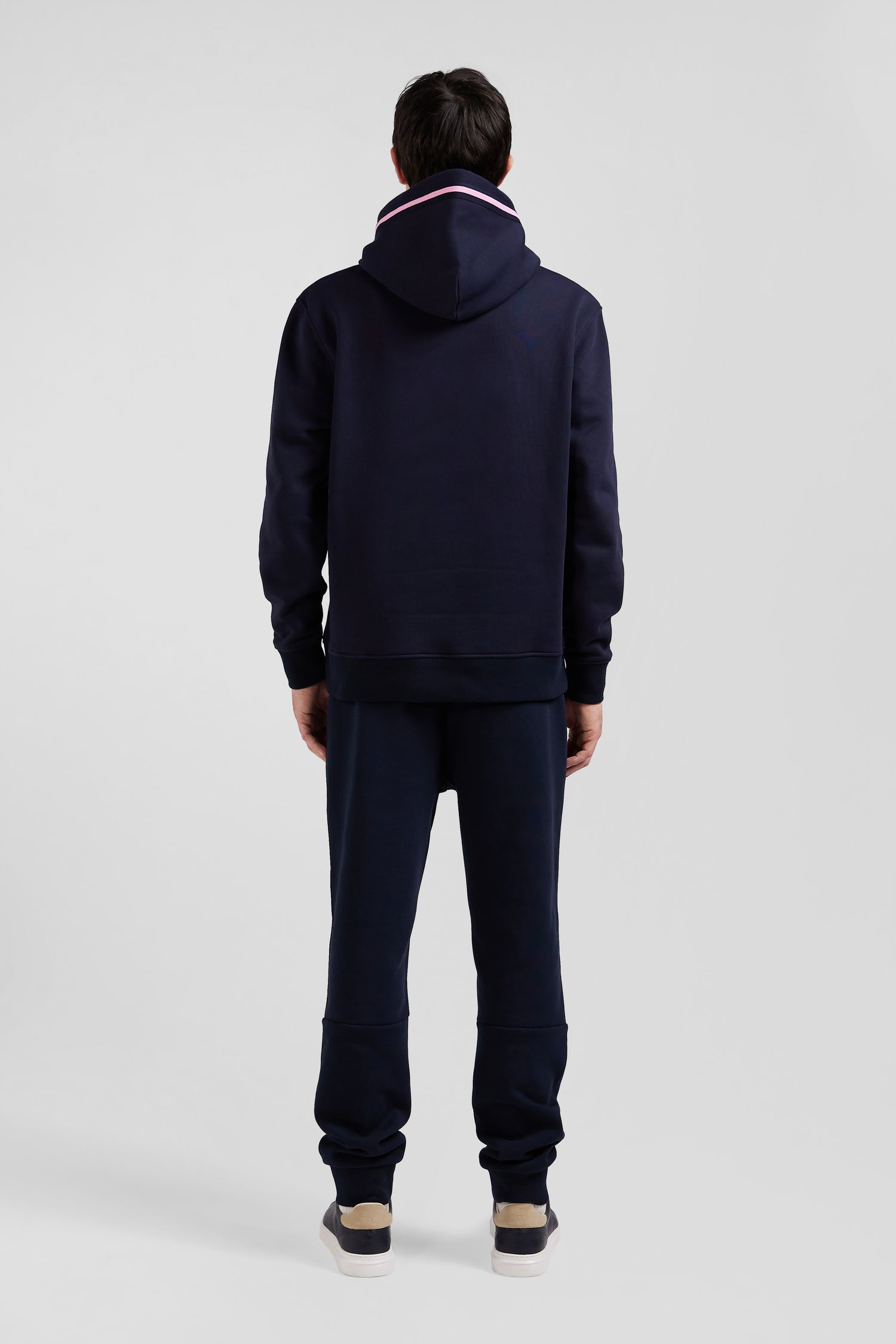 Relaxed navy blue cotton blend hoodie with padded embroidery