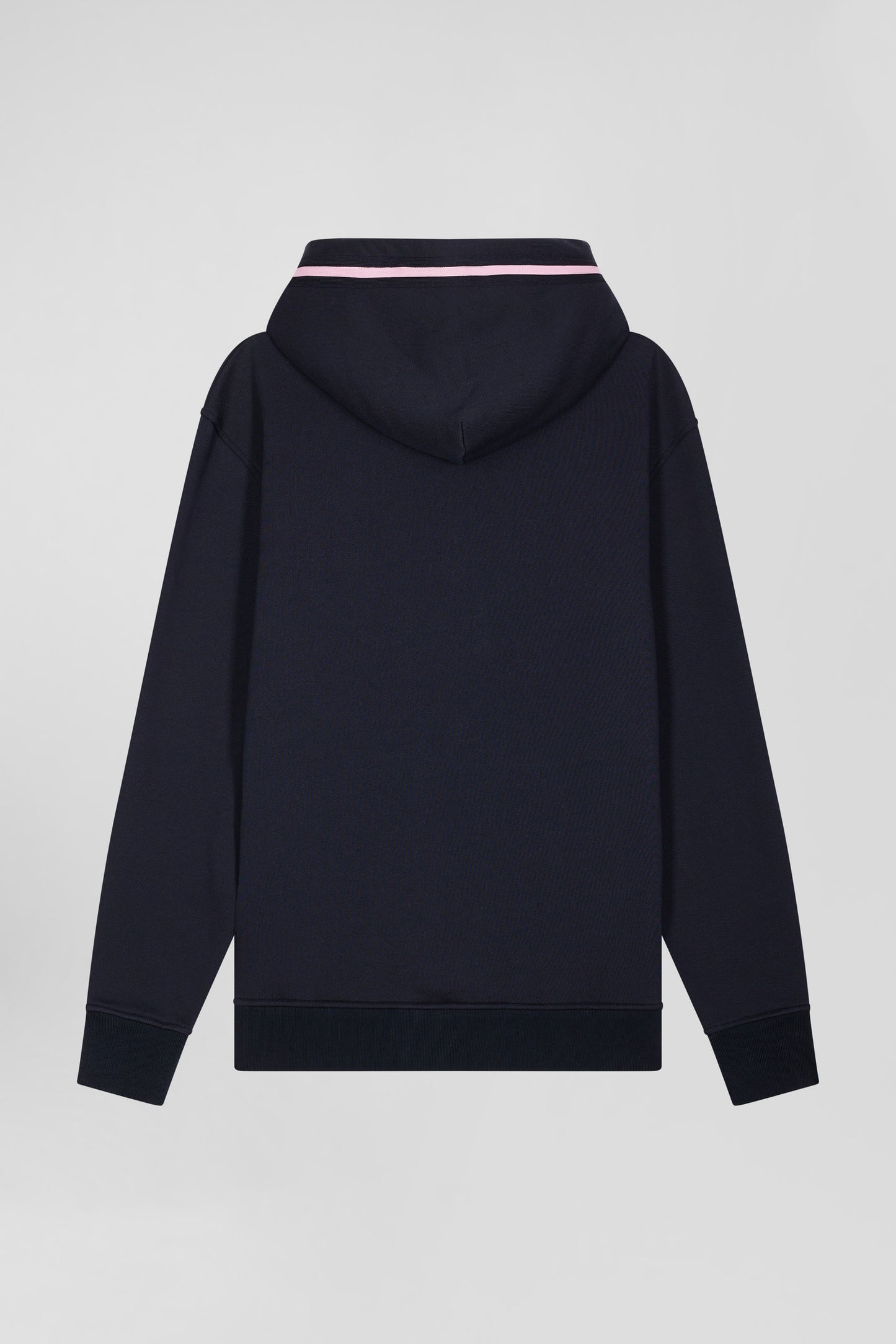 Relaxed navy blue cotton blend hoodie with padded embroidery