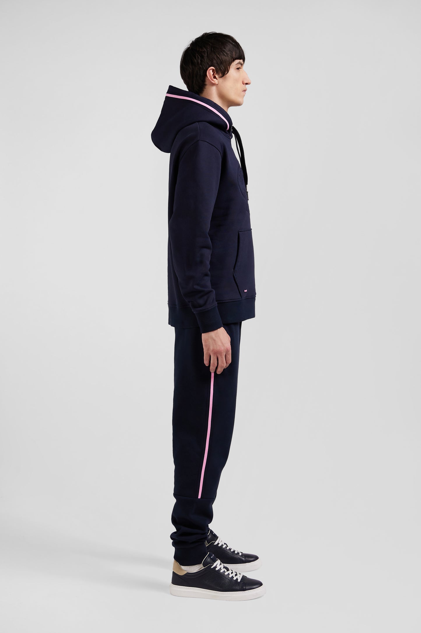 Relaxed navy blue cotton blend hoodie with padded embroidery