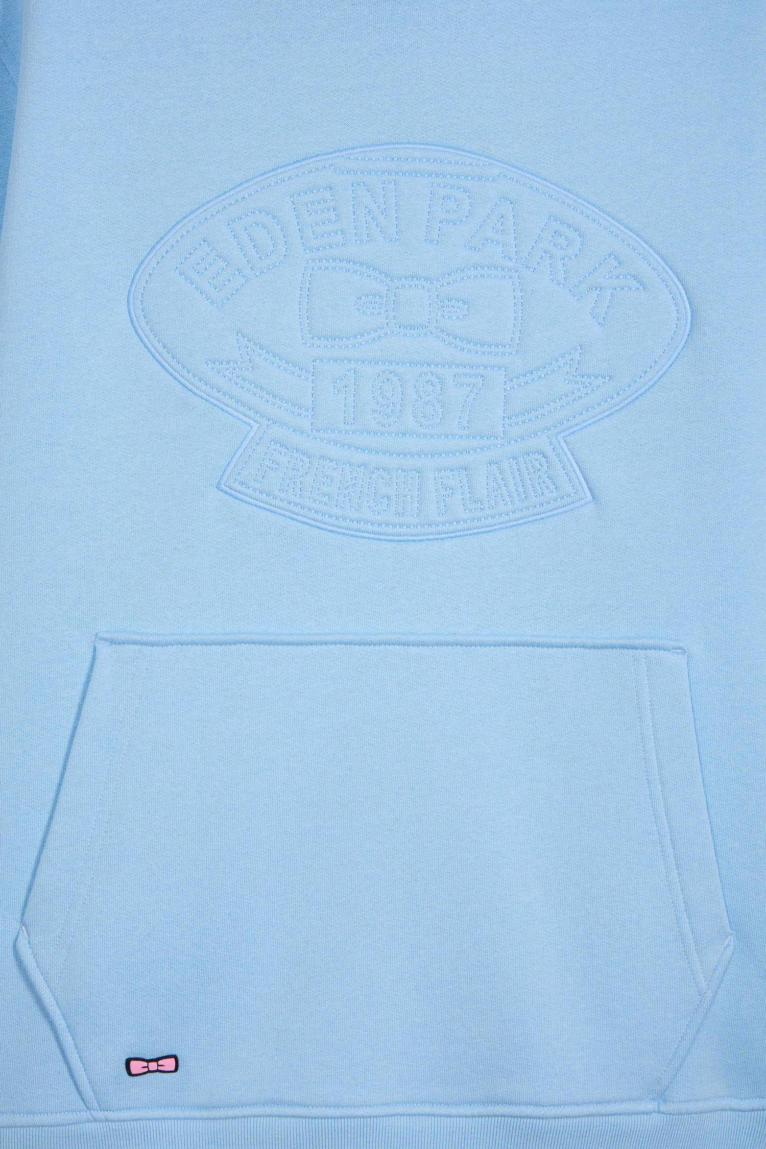 Relaxed sky blue cotton blend hoodie with padded embroidery