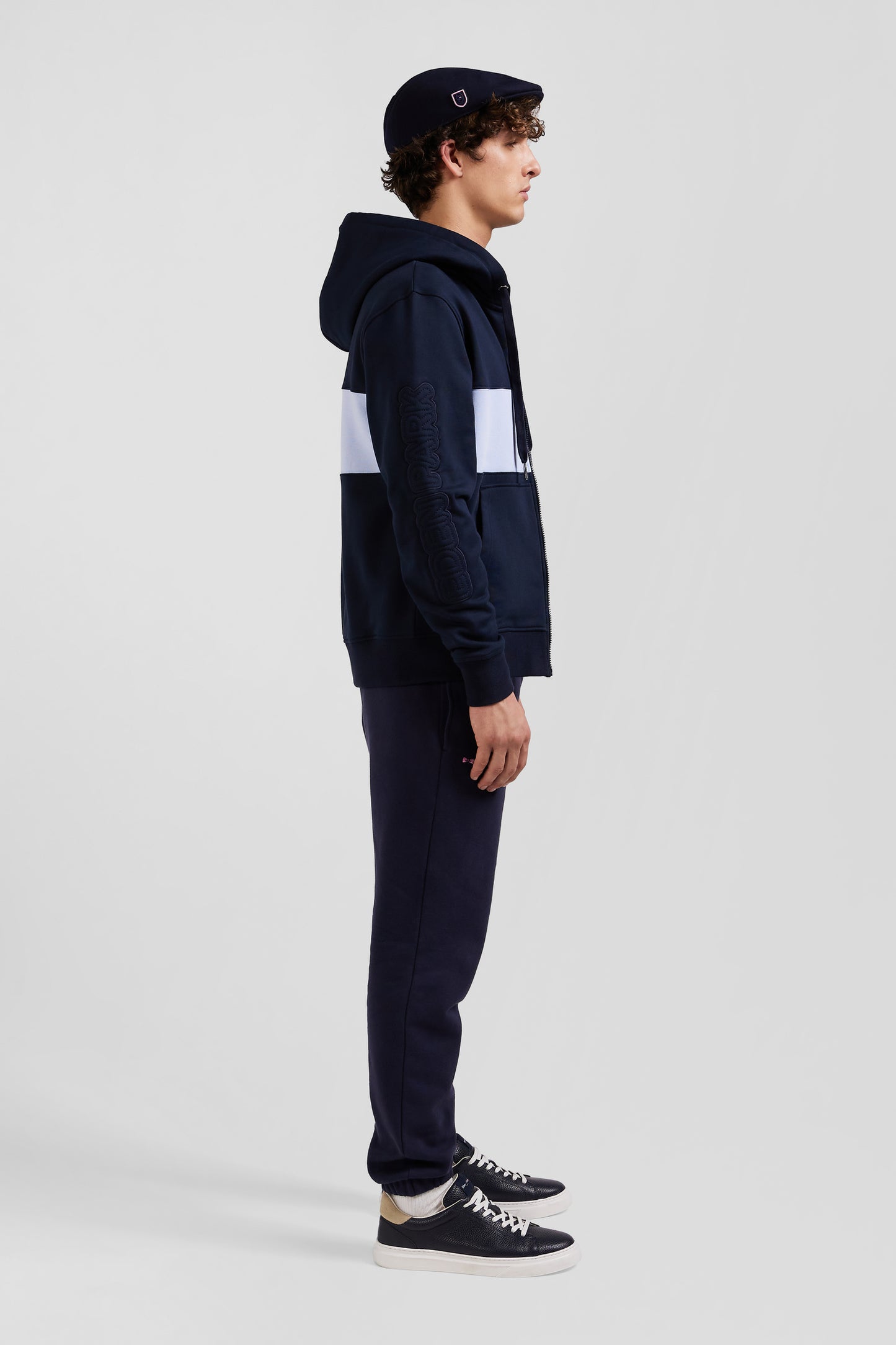 Regular sky blue zipped cotton hoodie