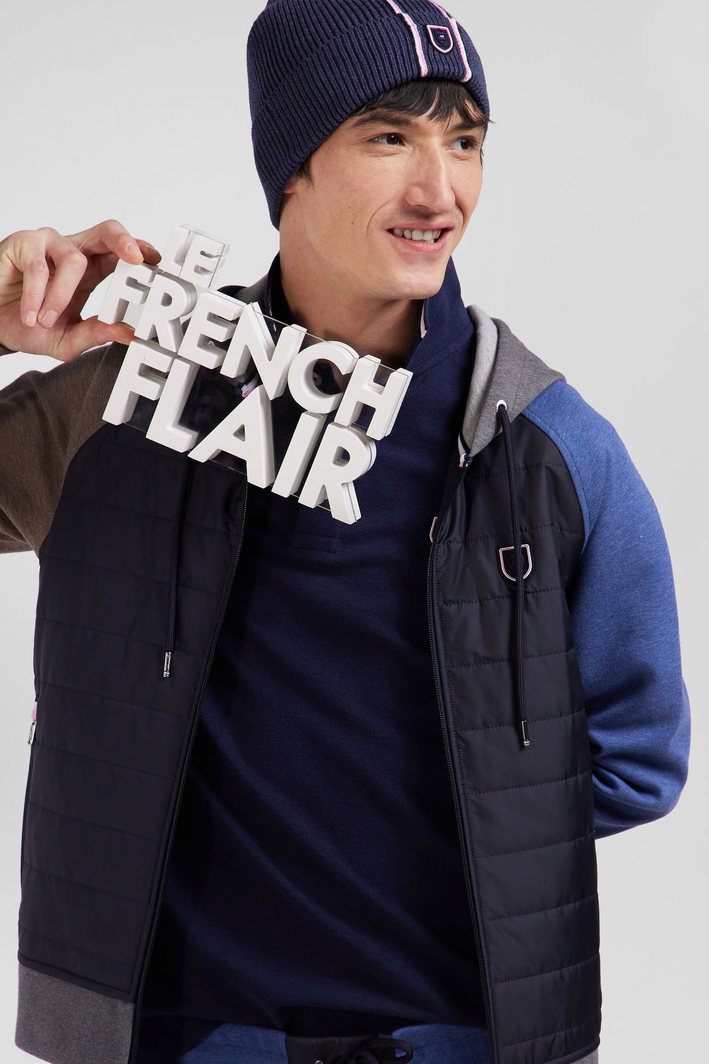 Regular grey cotton blend sweatshirt with padded front