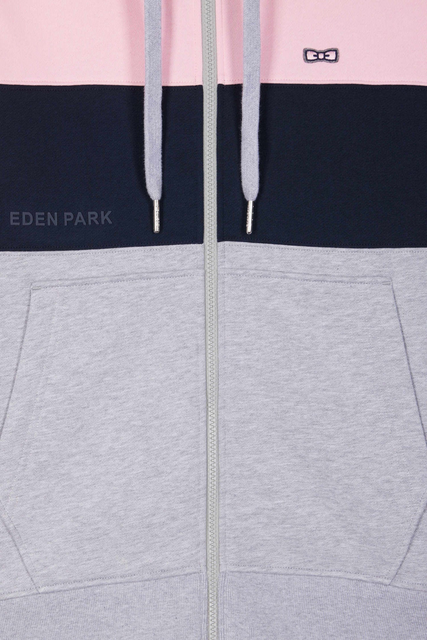 Regular pink colorblock zipped cotton hoodie