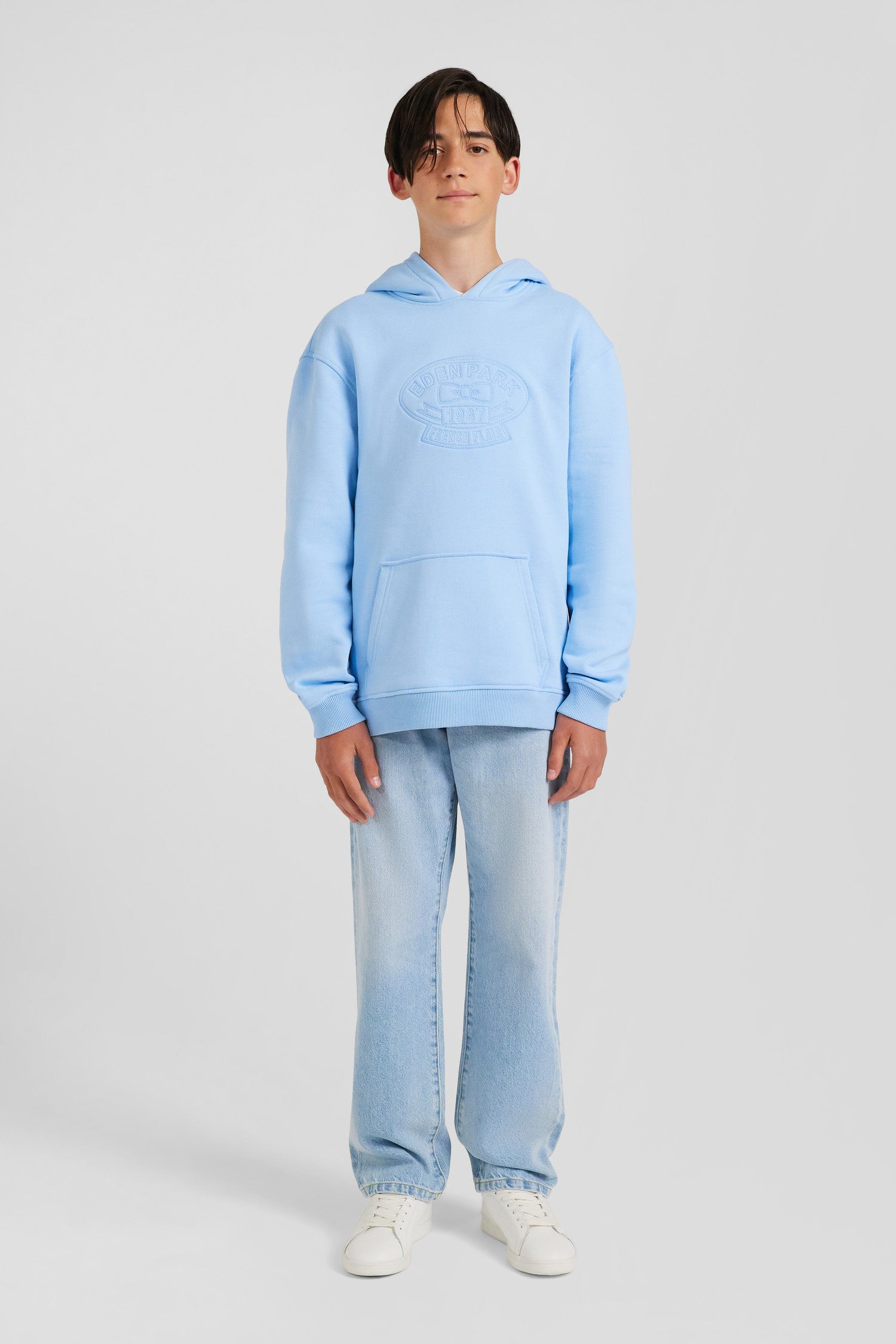 Sweatshirt à capuche en coton mélangé ciel brodé coupe Oversized