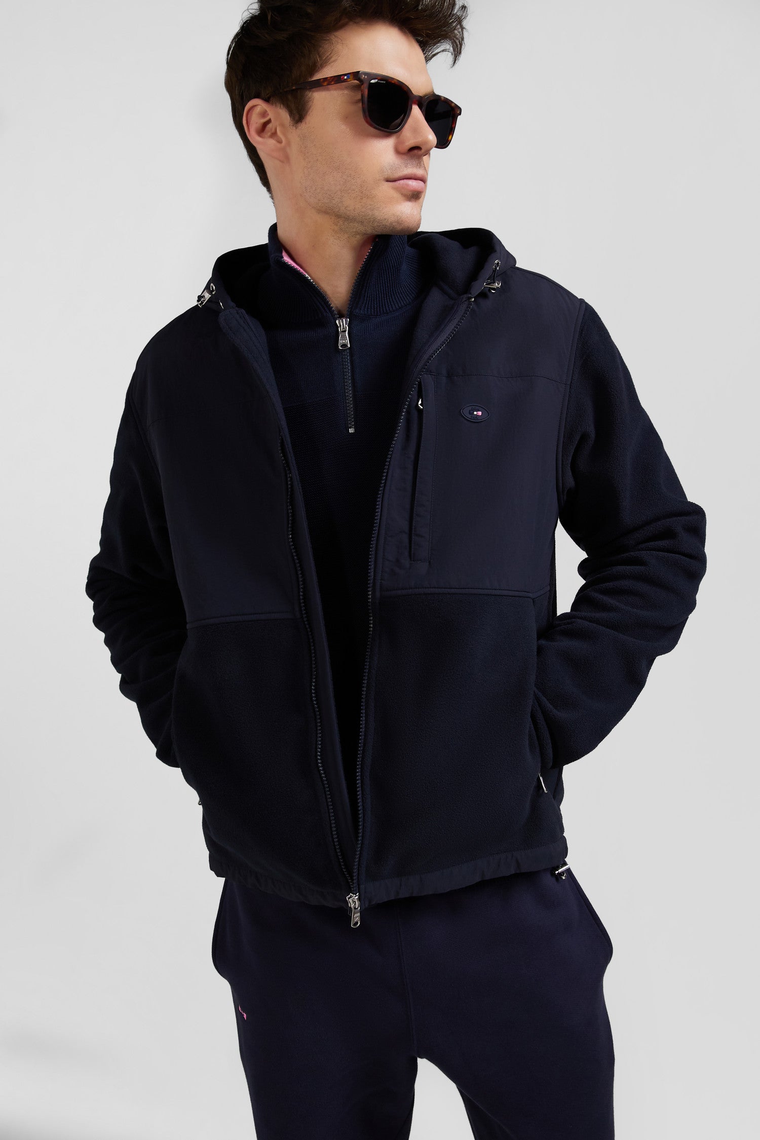 Regular navy blue zipped hoodie