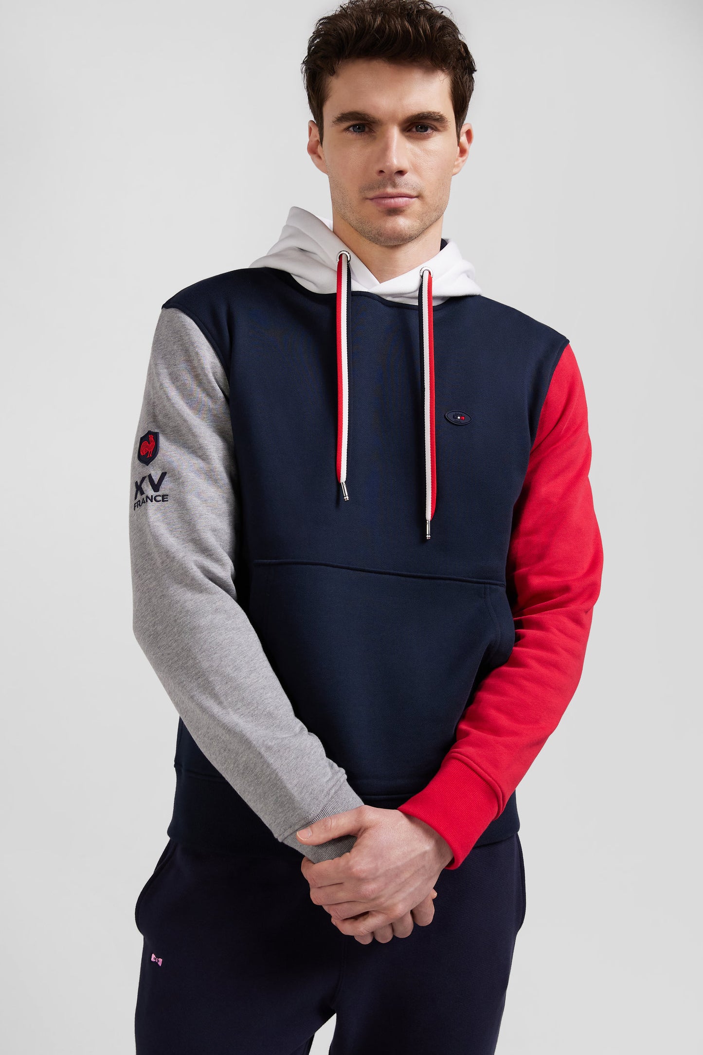 Regular navy colorblock XV de France cotton hoodie