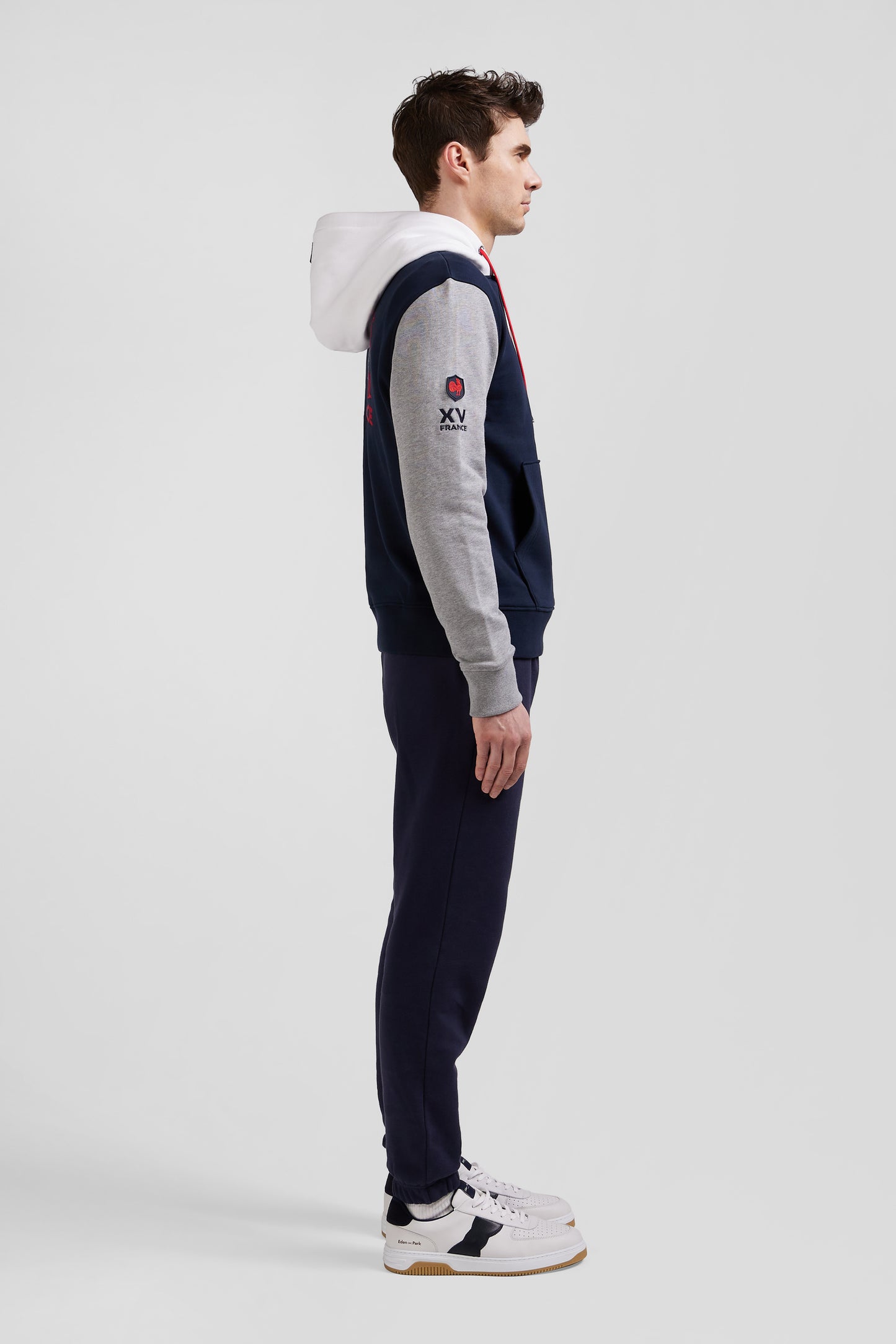 Regular navy colorblock XV de France cotton hoodie
