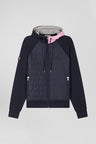 XV de France zipped hooded sweatshirt in cotton blend with navy blue trim, regular fit