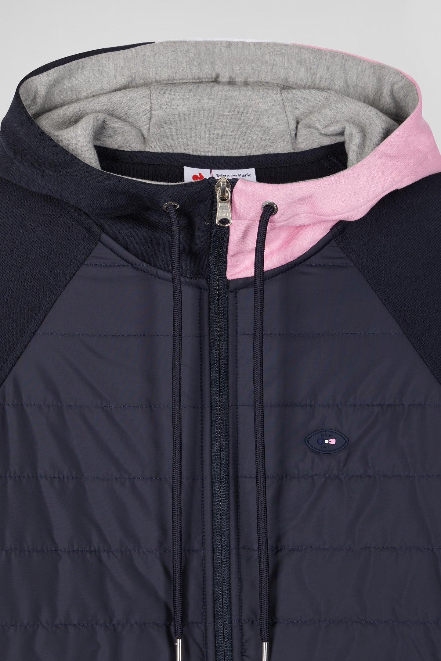 XV de France zipped hooded sweatshirt in cotton blend with navy blue trim, regular fit