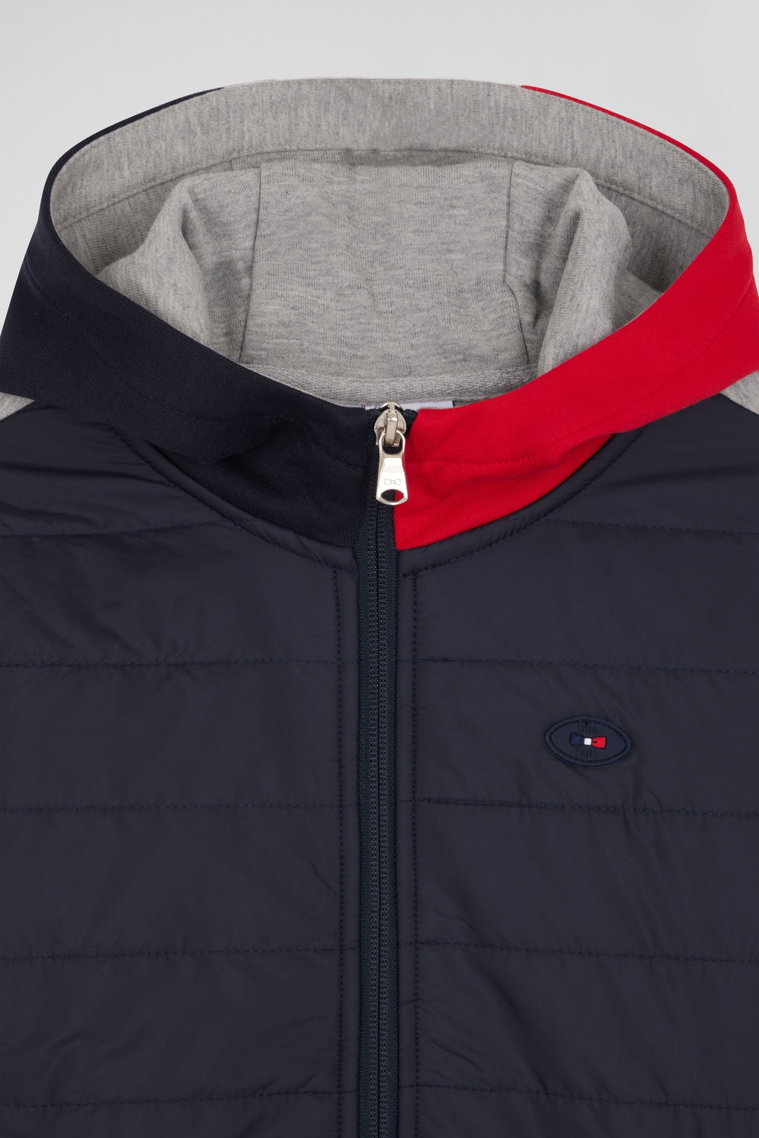 Regular navy padded front zipped hoodie