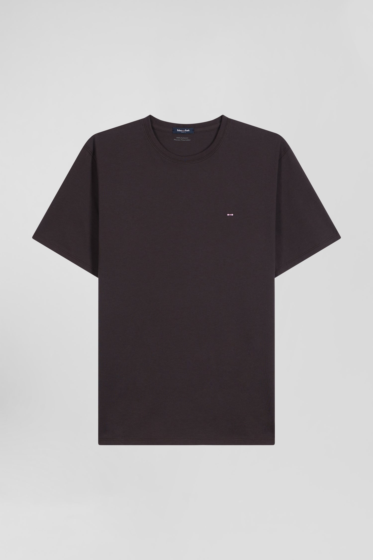 Regular brown Pima cotton short-sleeved T-shirt