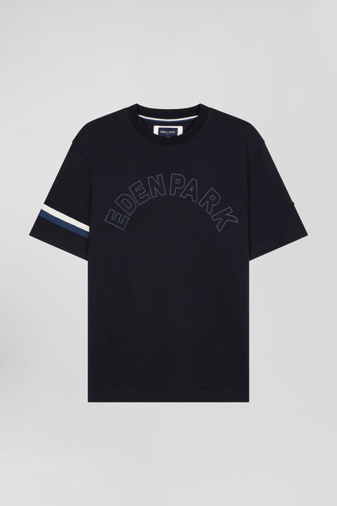 Oversize navy short-sleeved cotton T-shirt with Eden Park print - Image 2