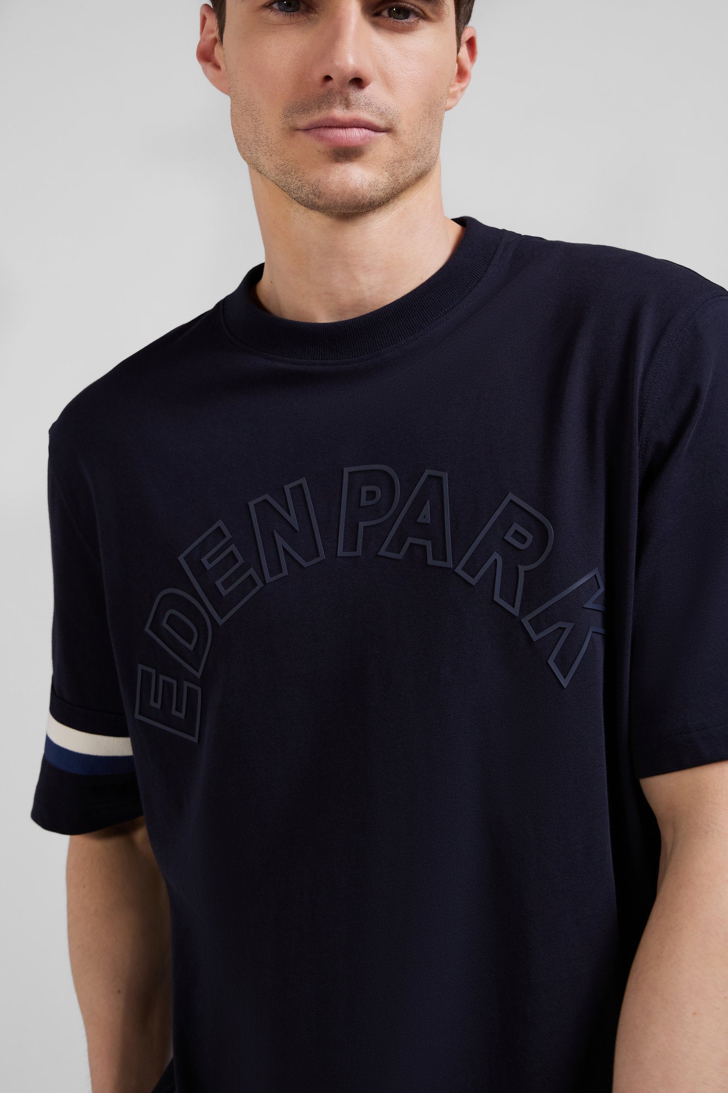 Oversize navy short-sleeved cotton T-shirt with Eden Park print