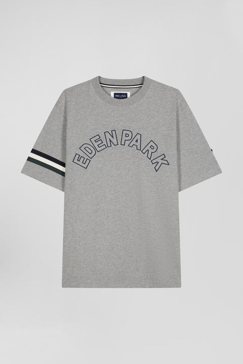 Oversized grey short-sleeved cotton T-shirt with Eden Park print - Image 2
