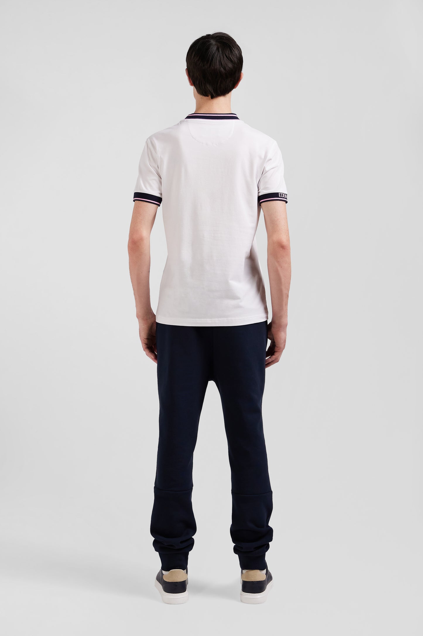 Slim white short-sleeved cotton T-shirt with Eden Park ribs