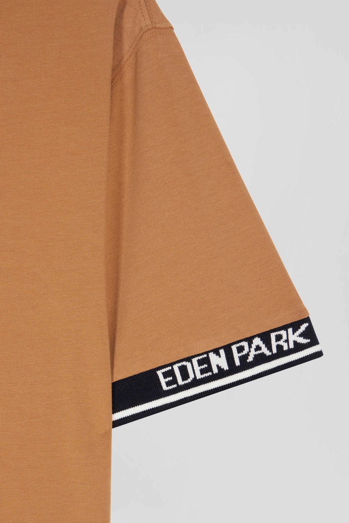 Slim camel short-sleeved cotton T-shirt with Eden Park ribs