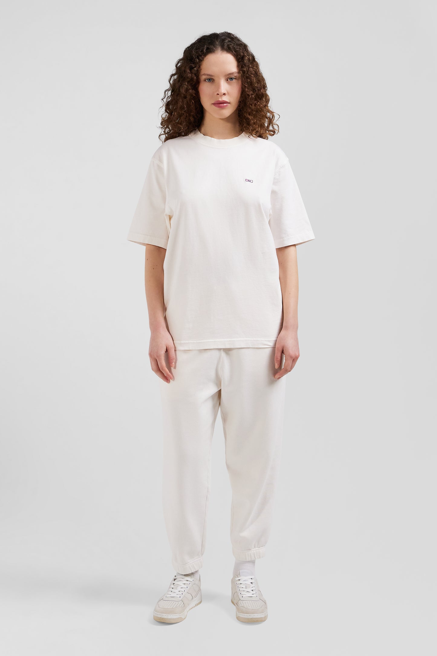 Oversize ecru unisex short-sleeved T-shirt in overdyed cotton