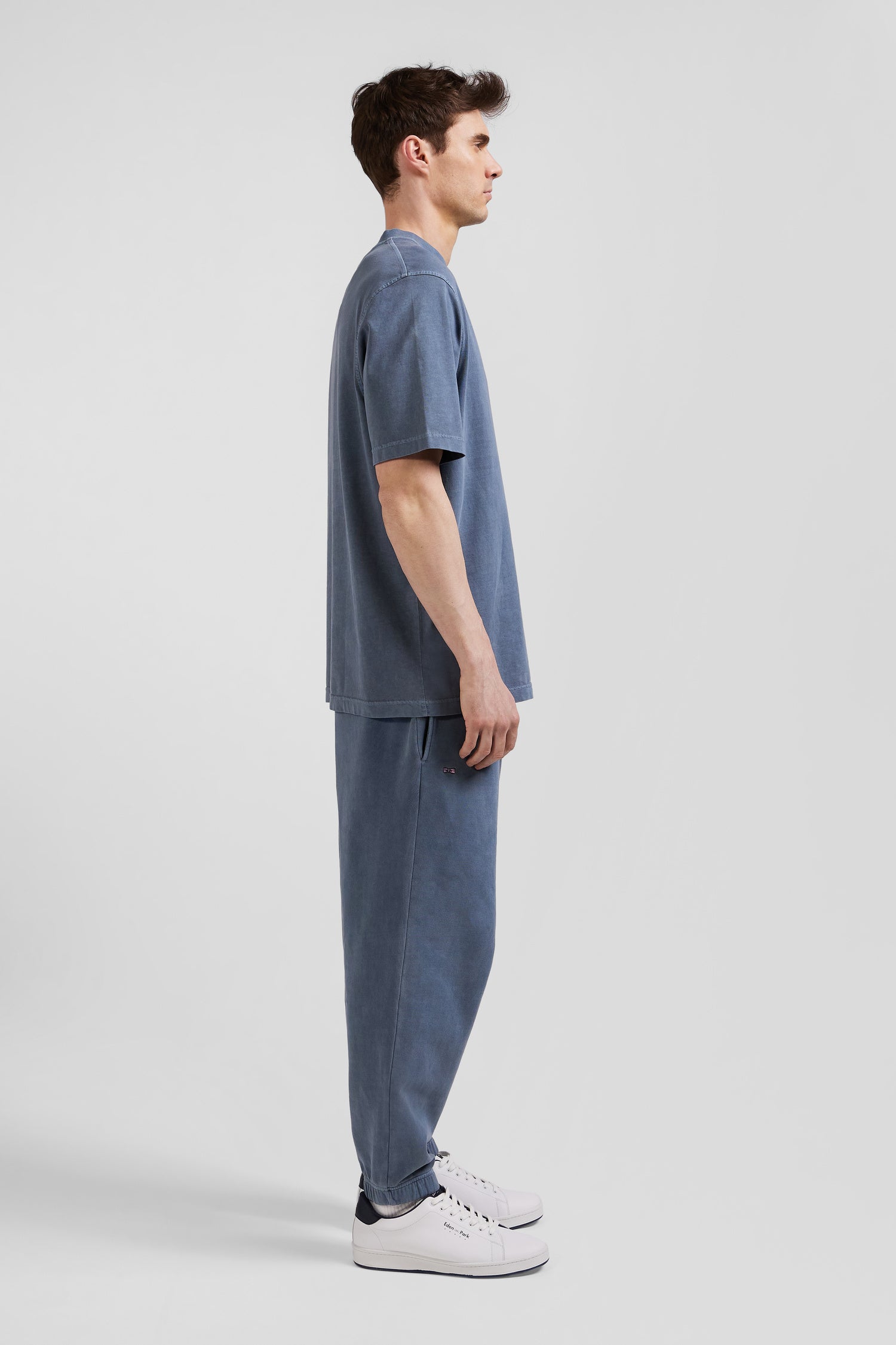 Oversize grey unisex short-sleeved T-shirt in overdyed cotton