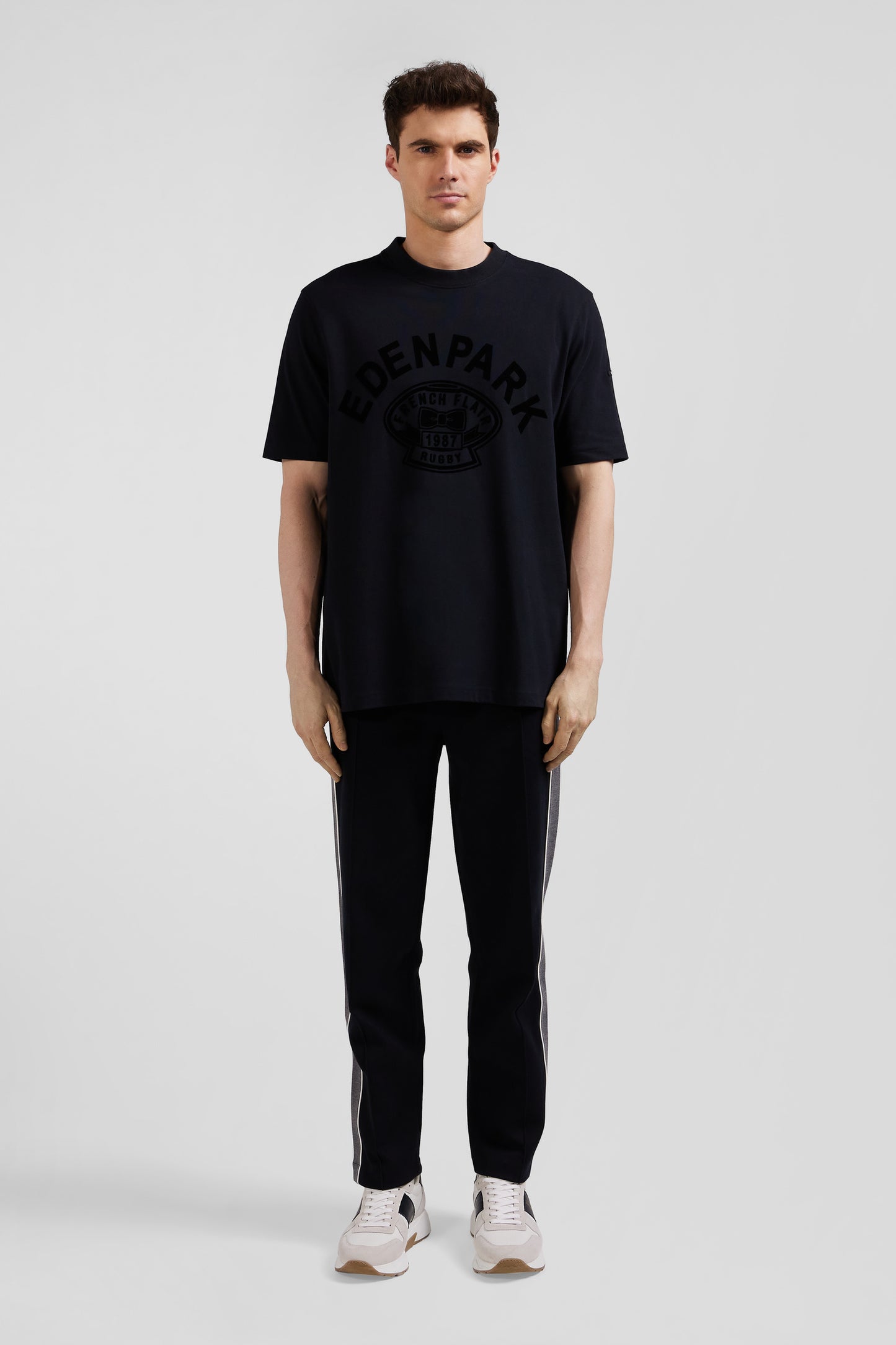 Oversize black short-sleeved cotton T-shirt with Eden Park Rugby print