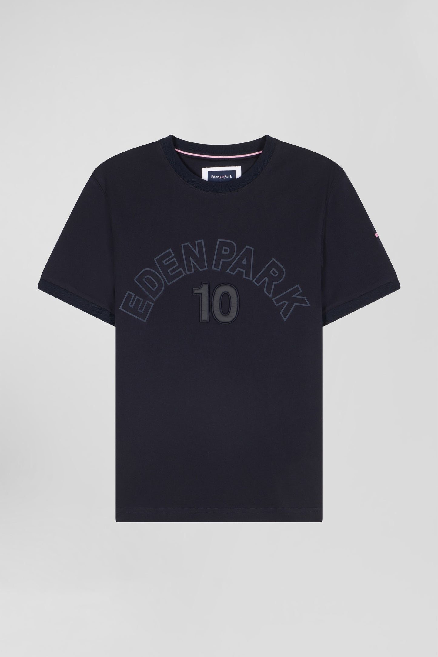 Relaxed navy and sky blue bicolor short-sleeved cotton T-shirt with Eden Park 10 print