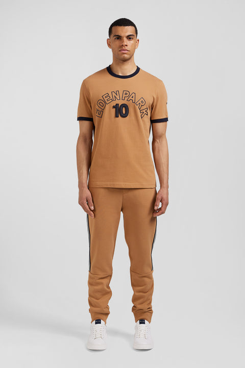 Relaxed camel bicolor short-sleeved cotton T-shirt with Eden Park 10 print - Image 1
