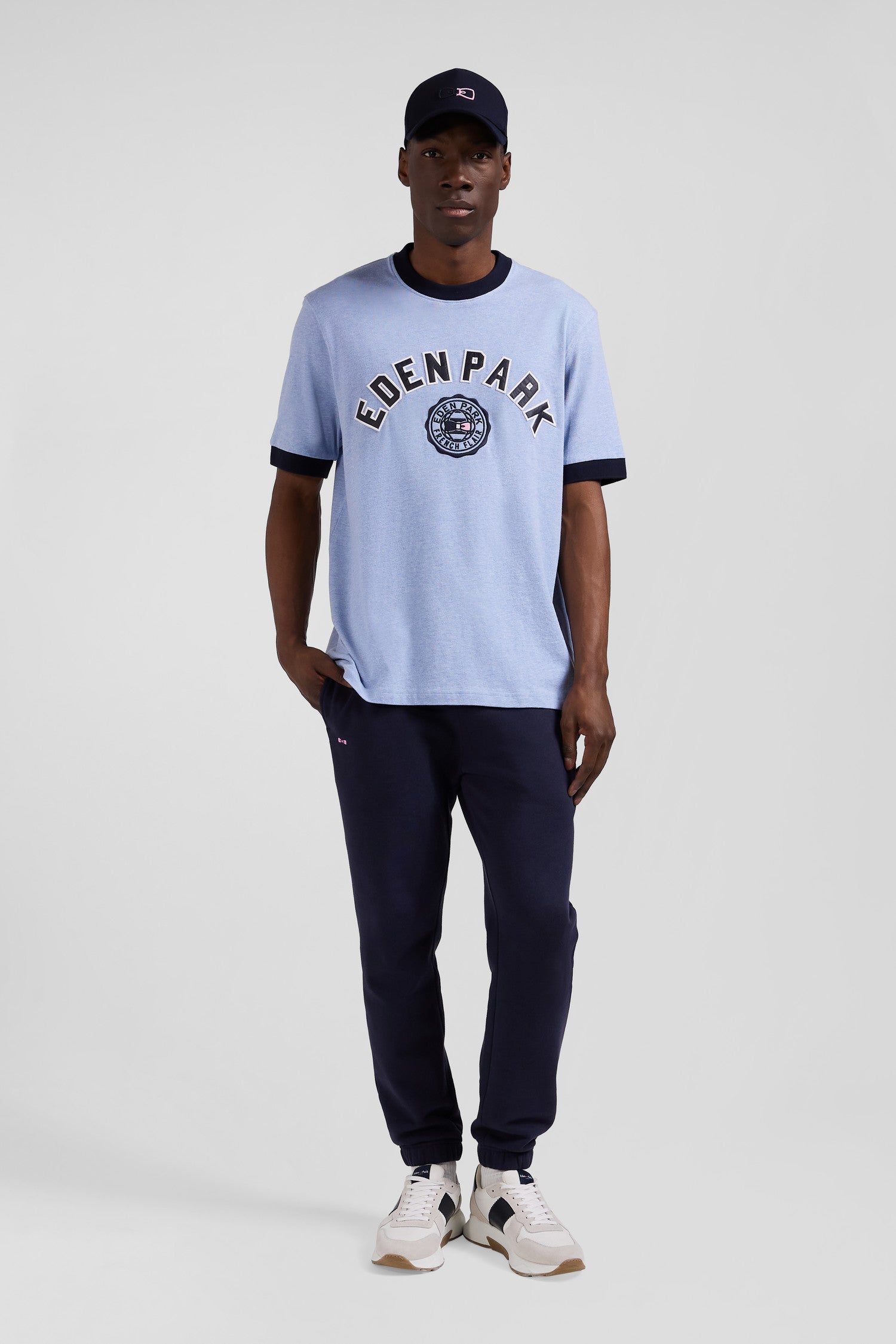 Oversize sky blue short-sleeved cotton T-shirt with Eden Park print