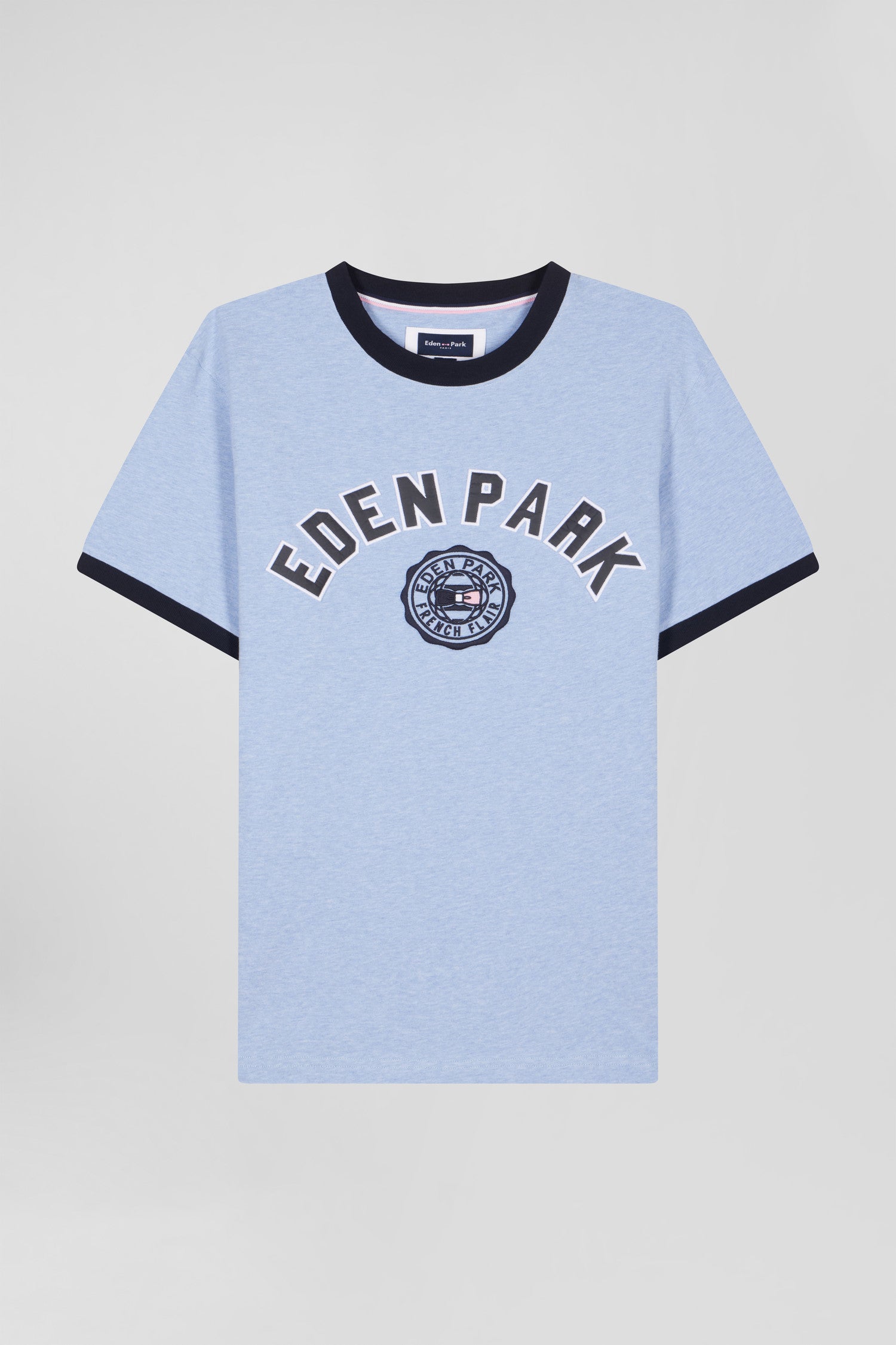 Oversize sky blue short-sleeved cotton T-shirt with Eden Park print