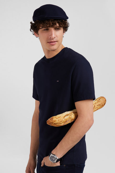 Regular navy blue short-sleeved cotton T-shirt with back patch - Image 3
