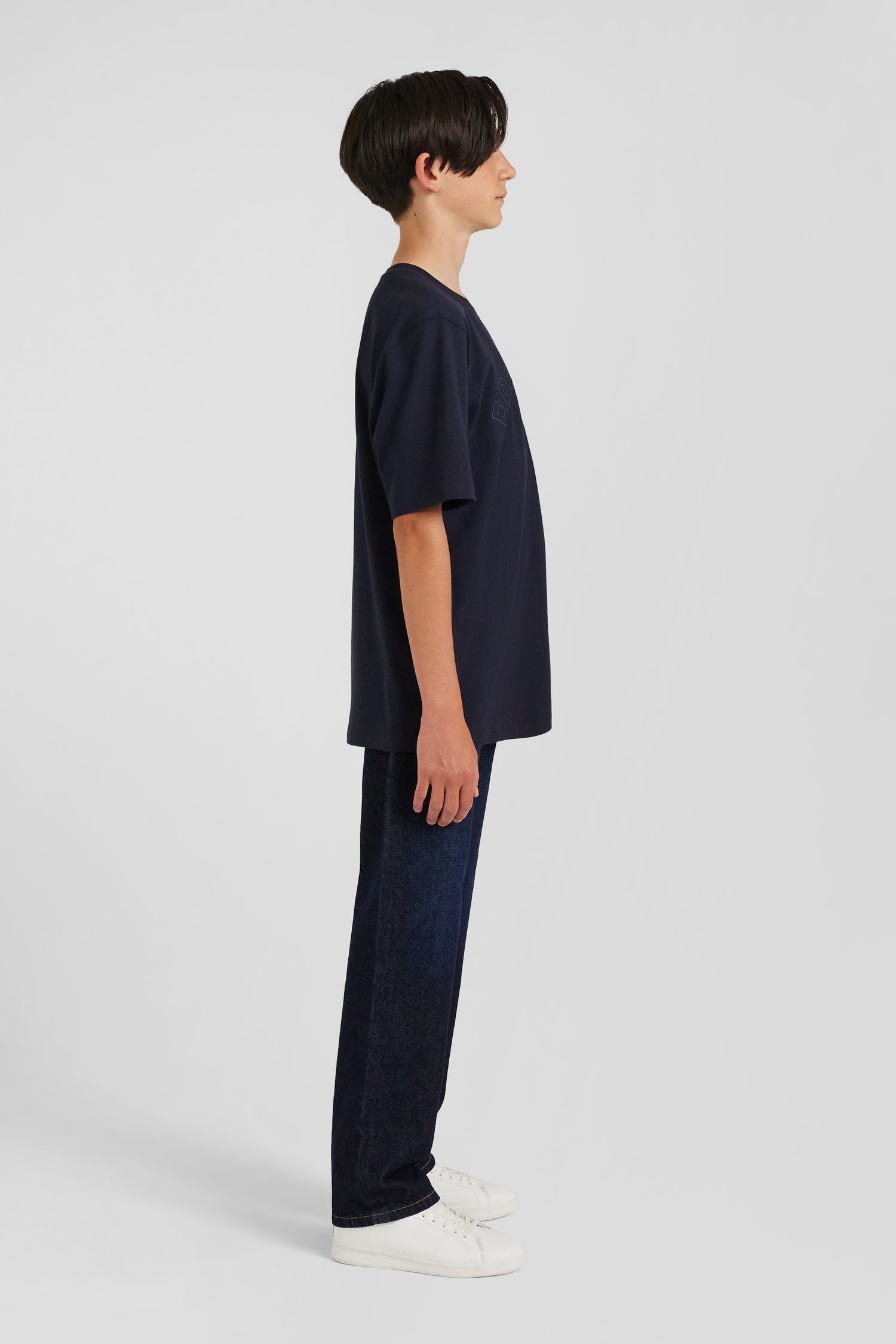 T-shirt manches courtes en coton bleu marine brodé coupe Oversized