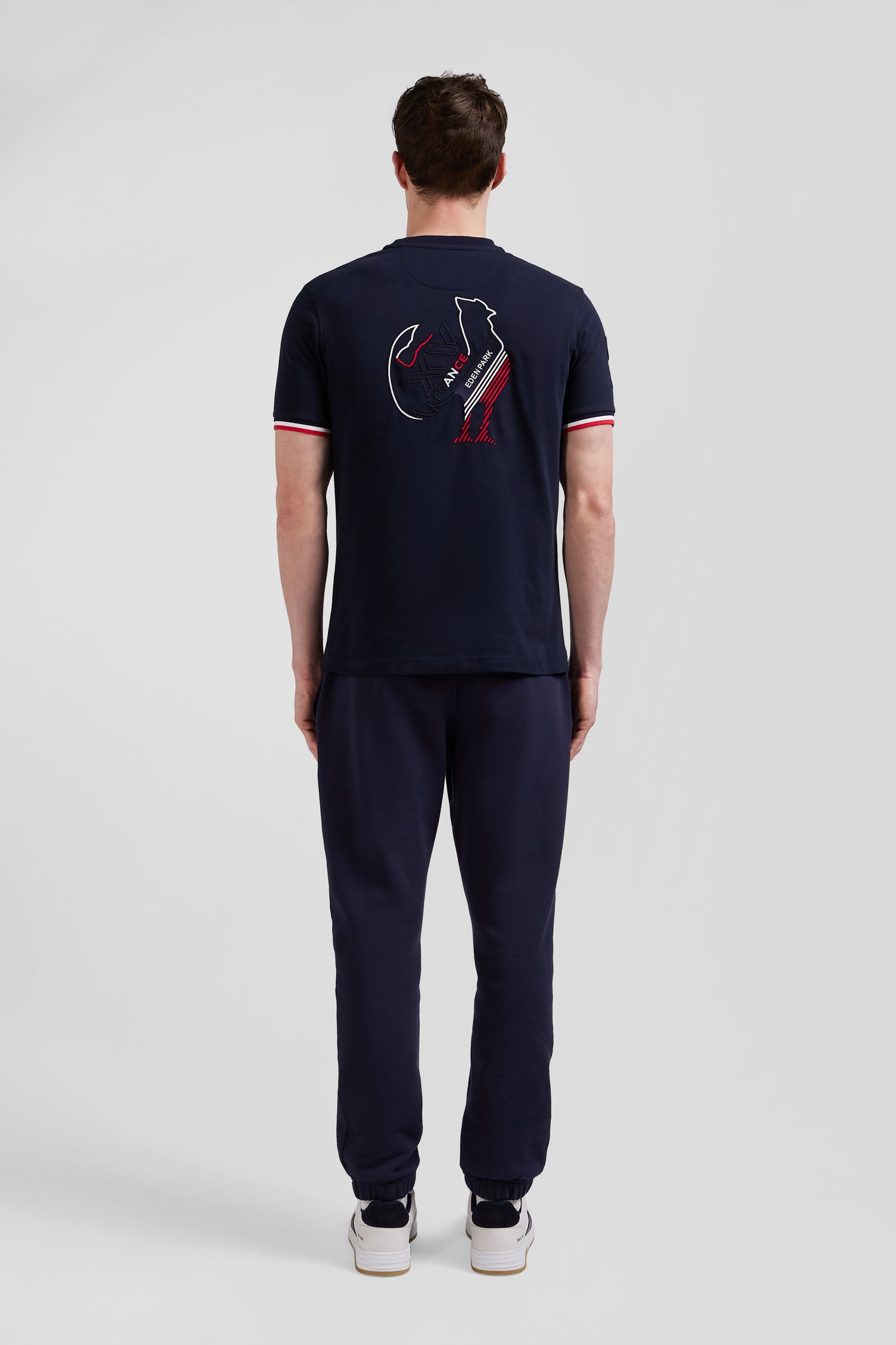 Regular navy short-sleeved cotton T-shirt with tricolor XV de France embroidery