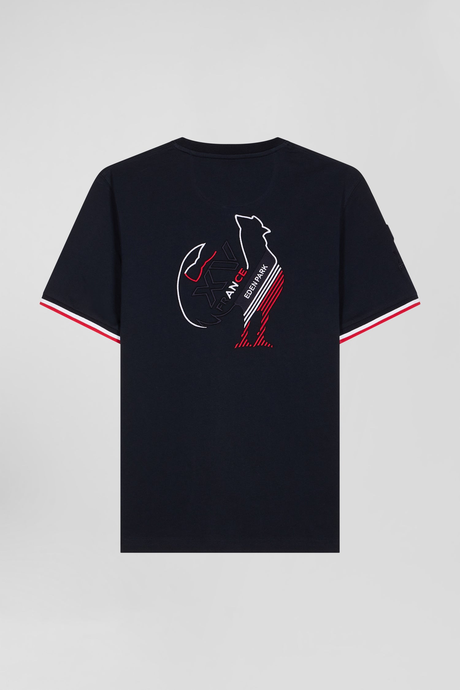 Regular navy short-sleeved cotton T-shirt with tricolor XV de France embroidery