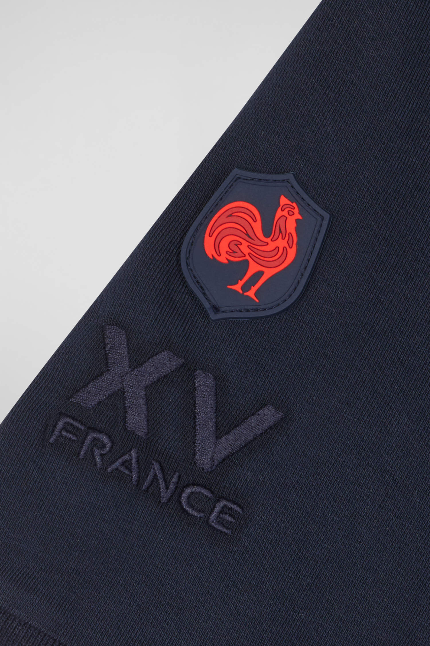 Regular navy short-sleeved cotton T-shirt with tricolor XV de France embroidery