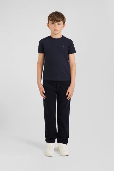 Regular navy blue short-sleeved cotton T-shirt with XV de France embroidery - Image 1