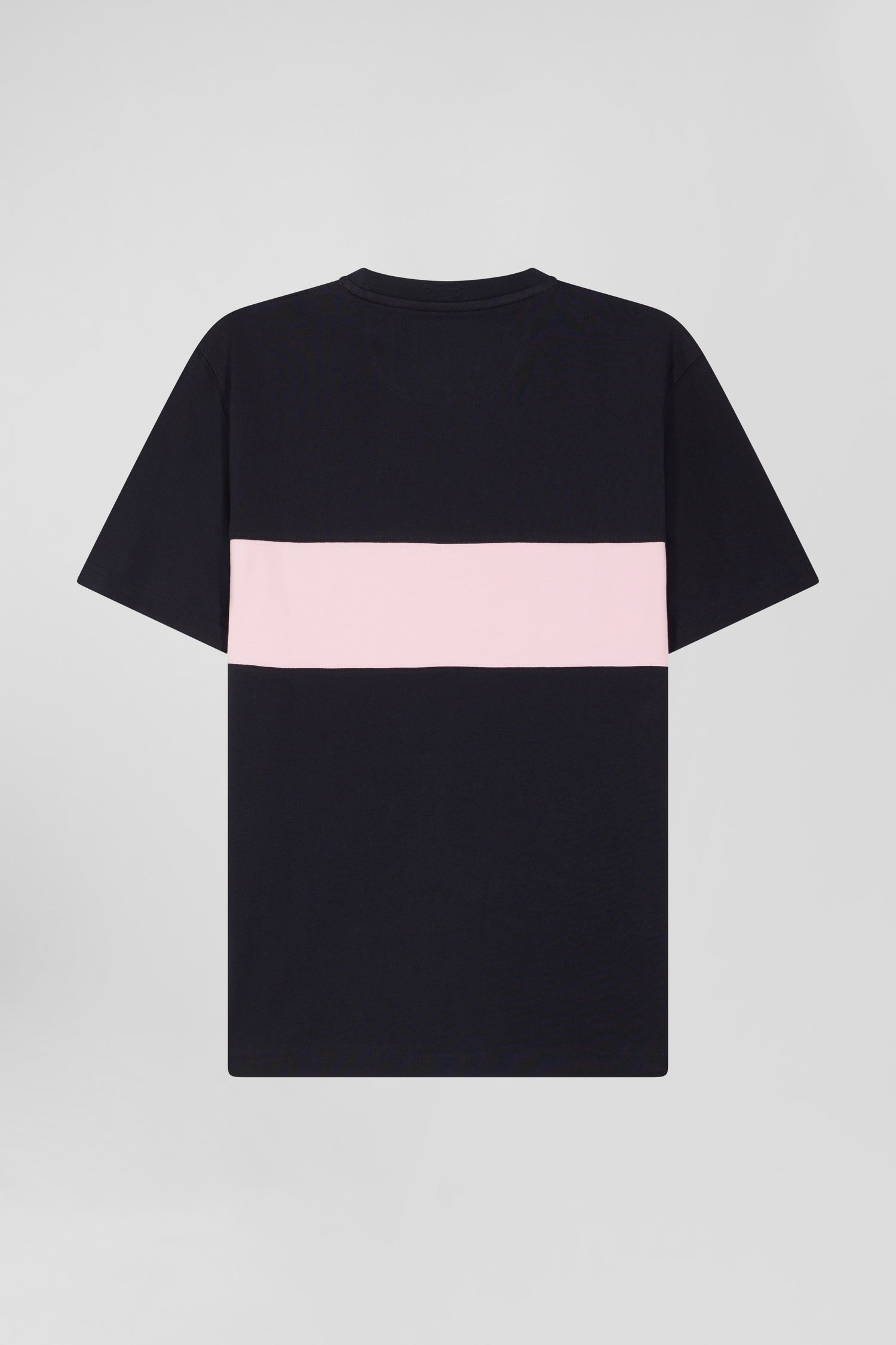 Regular navy and pink bicolor short-sleeved cotton T-shirt