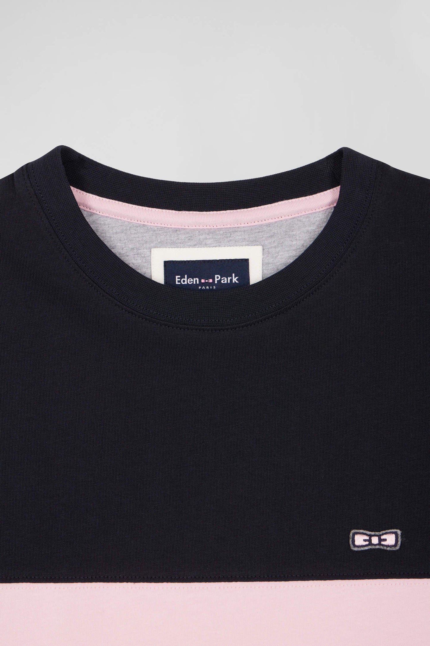 Regular navy and pink bicolor short-sleeved cotton T-shirt