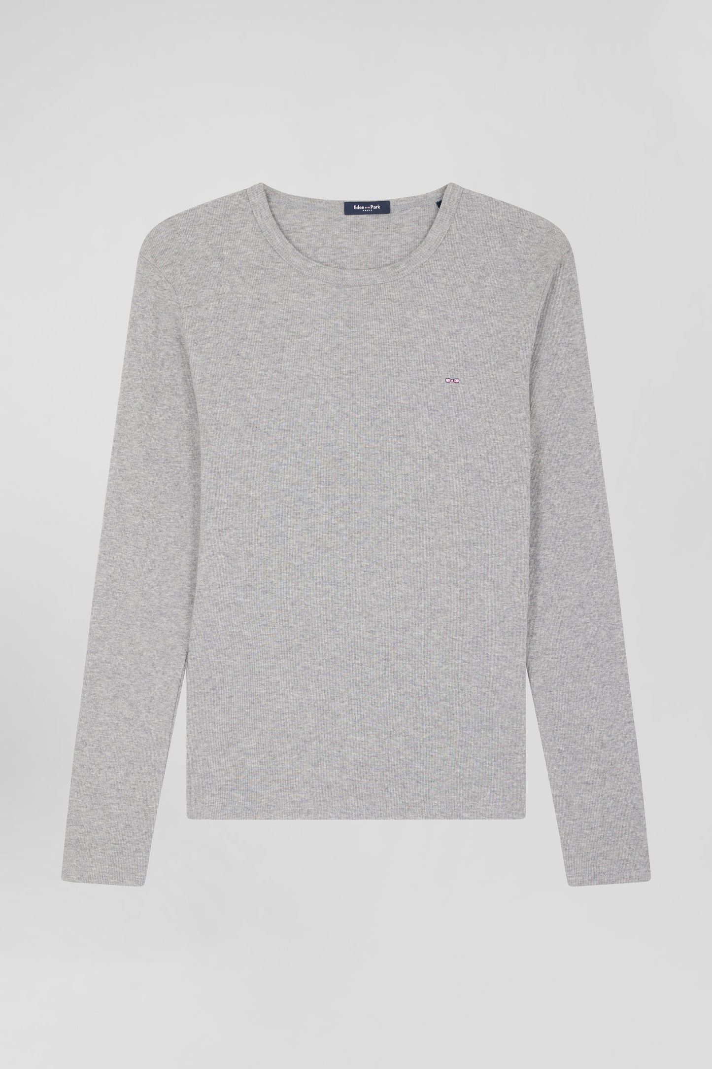 T-shirt manches longues col rond en coton gris coupe Slim